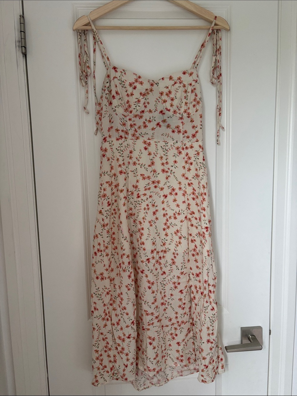 Forever 21 Cream Midi Dress with Red and Pink Floral Print